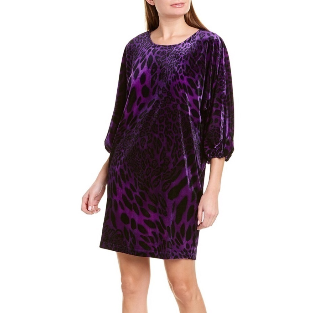 NWT Natori Purple and Black Velvet Animal Print Mini Dress